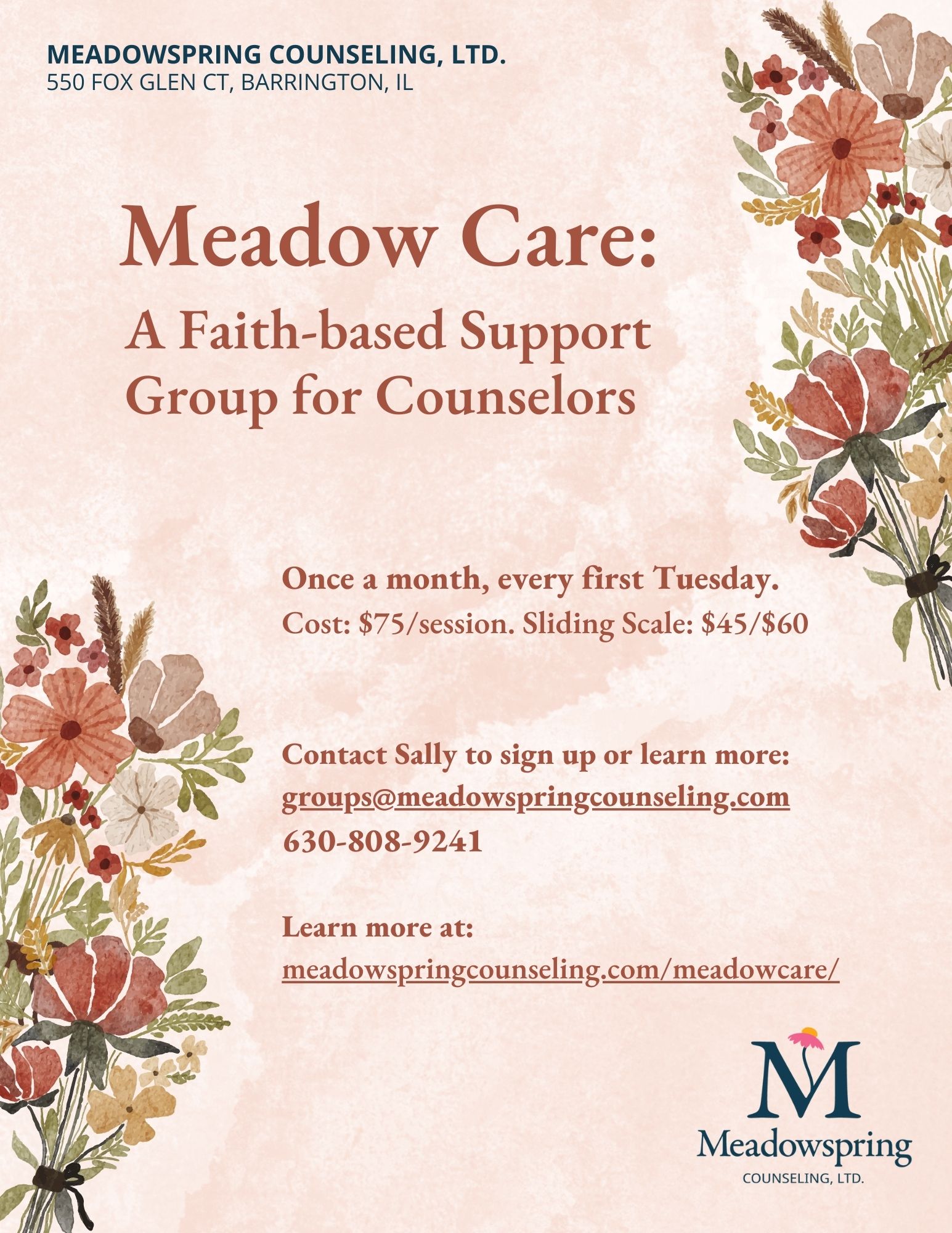 Meadow Care Counselor Support Group Flyer